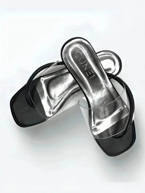 Black Clear Strap Heels - cunei